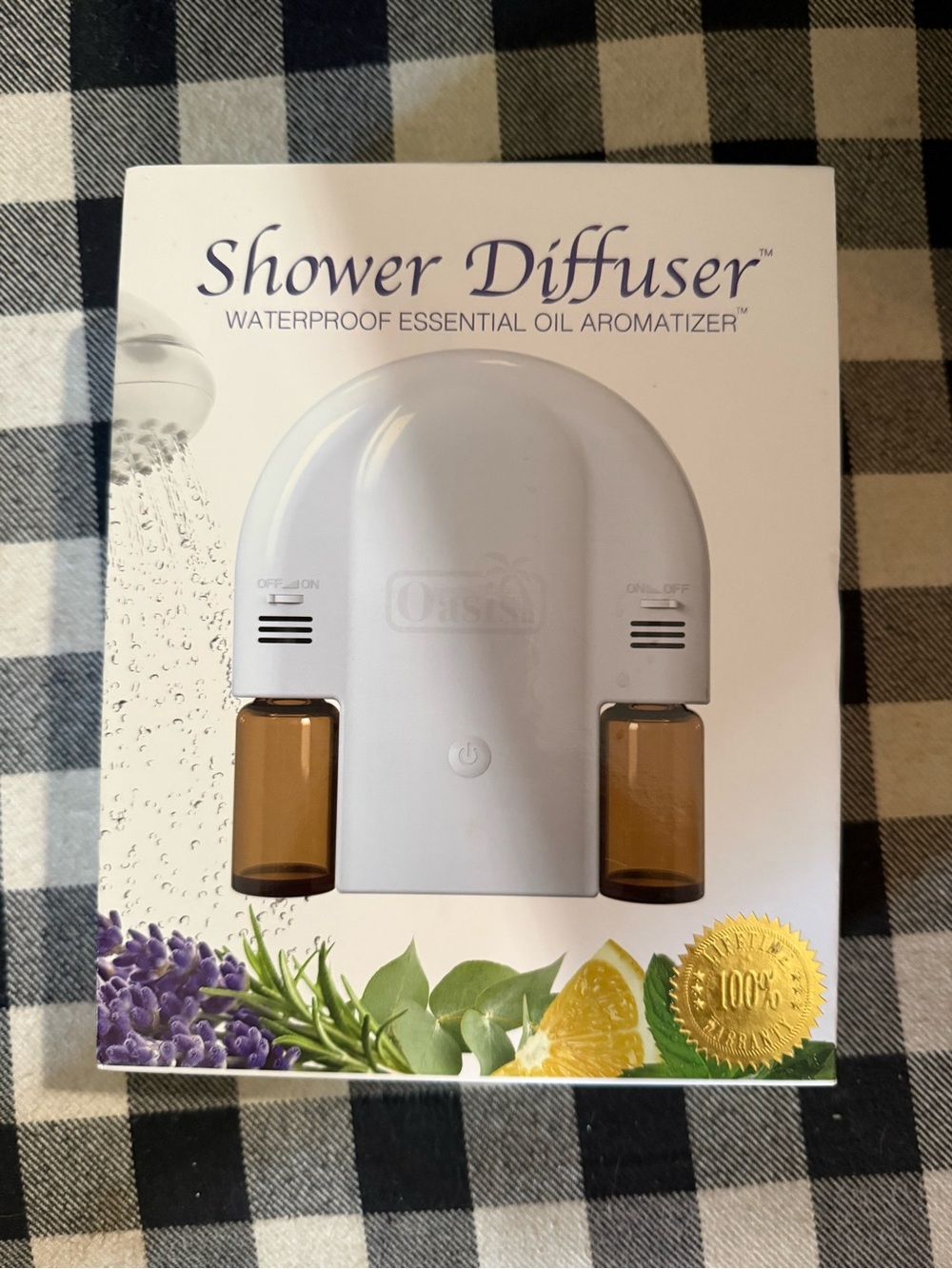 Oasis shower diffuser, essential oils